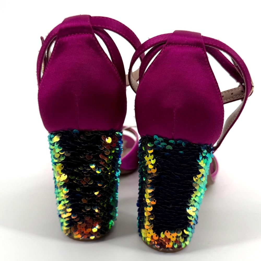 Betsey Johnson 9 Brandy Pink Patent Sequin Block Heel Sandals Party Glam Sparkle - Picture 6 of 7